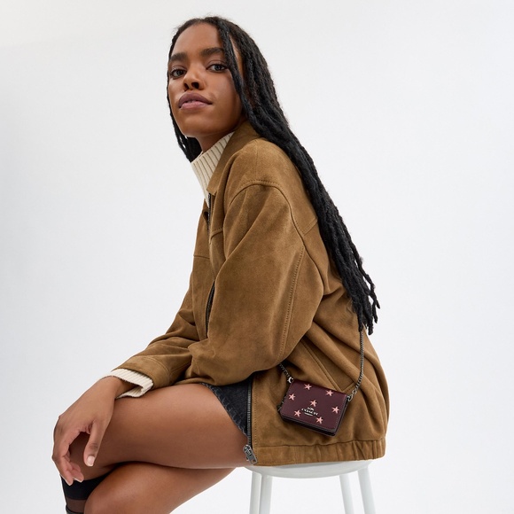 New Coach Boxed Mini Wallet On A Chain With Star Print Color: Merlot - Picture 2 of 6